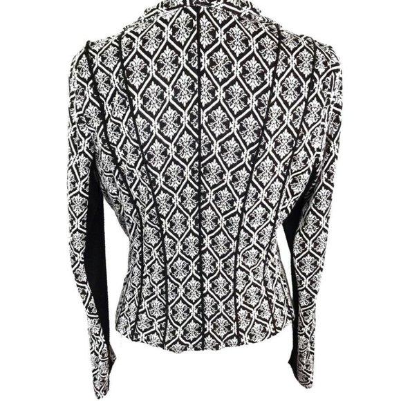 41 Hawthorn | Black White Geometric Stretch Open Front Cardigan Jacket - Picture 6 of 14